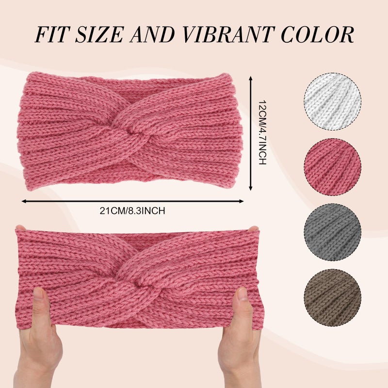 obeoby 4 Pcs Wide Headband for Winter, Knit Winter Headbands Chunky Ear Warmers Thick Head Wrap for Women Girls Winter Gifts - Image 3